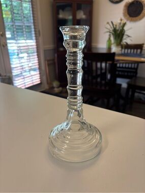 Vintage Homco Windsor Clear Ribbed Candlestick Holder 7.5”